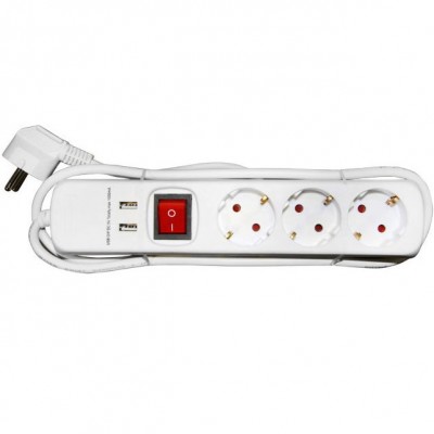 Γωνιακό Πολύπριζο 3 Θέσεων και 2 USB Καλώδιο 1.5m Λευκό 15-315135